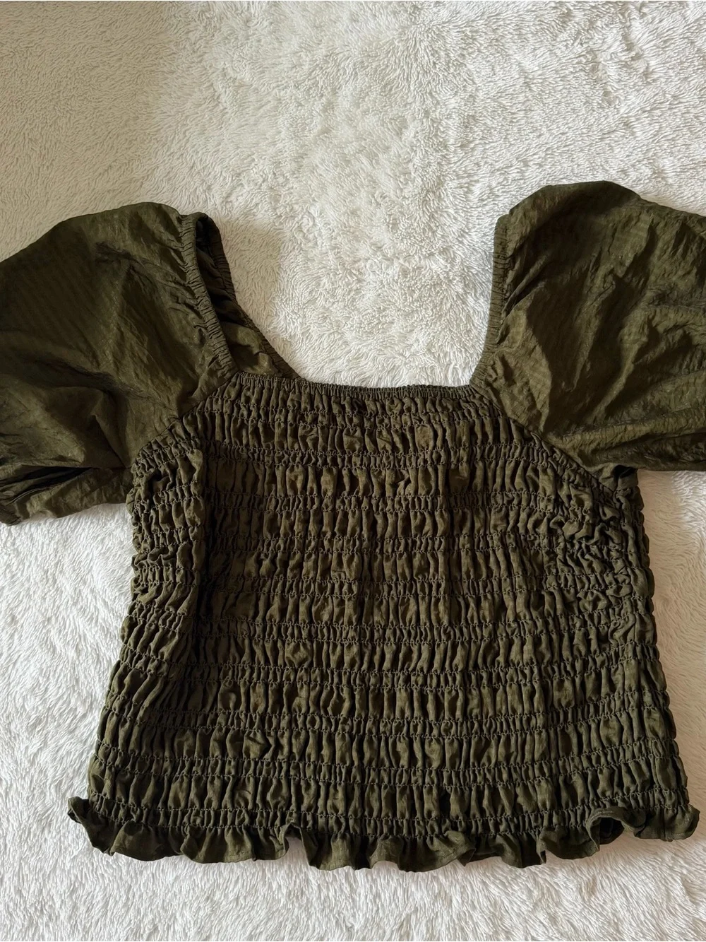 Old Navy Olive Green Smocked Puff-Sleeve Blouse